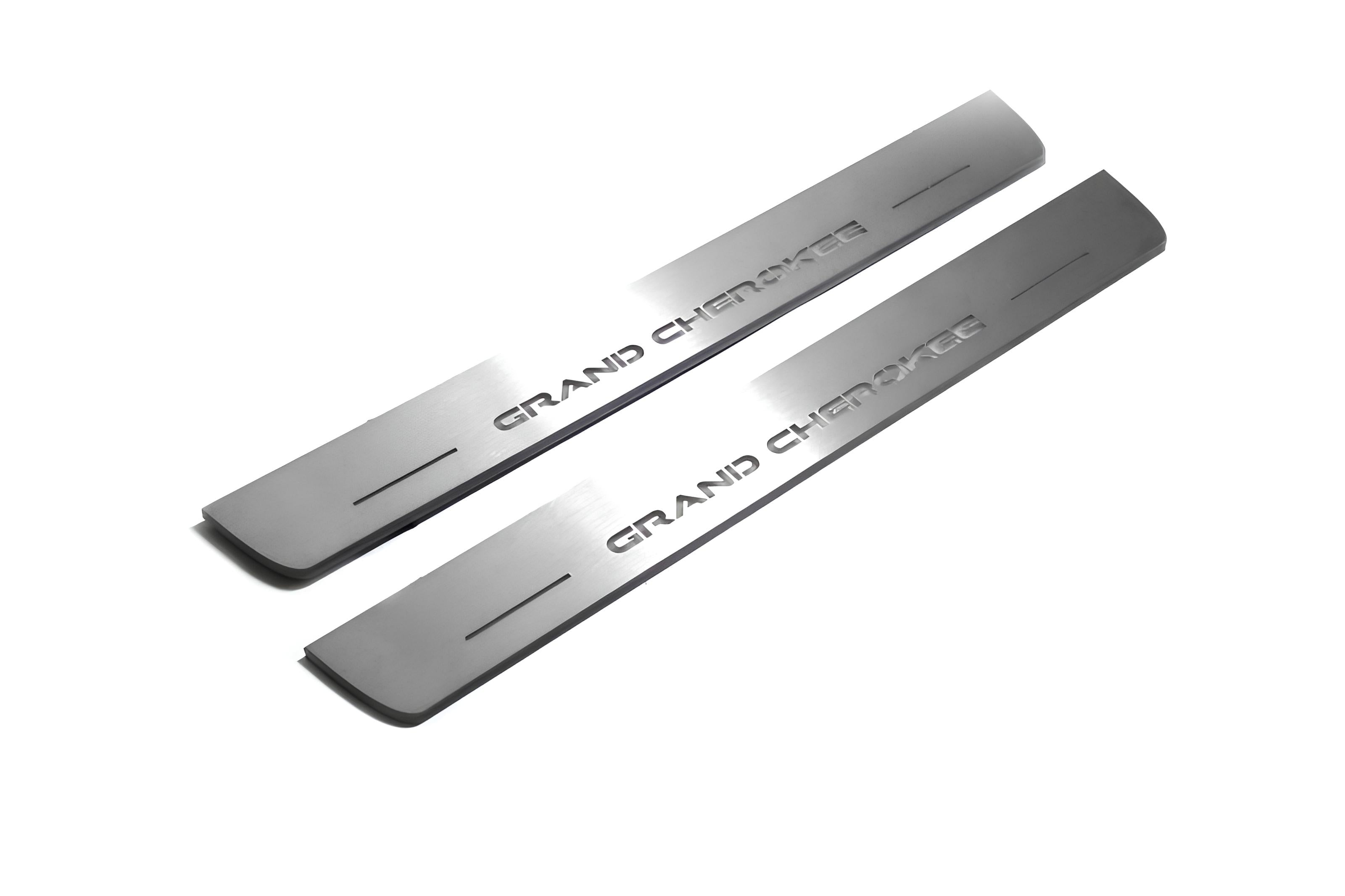 Illuminated LED Door Sill Tread Plates Jeep Grand Cherokee IV 2010-2021 With Grand Cherokee Logo Jeep Led Door Sills opdesign