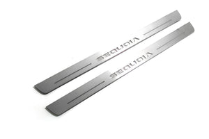 Illuminated LED Door Sill Tread Plates Toyota Sequoia II 2008-2022 With Sequoia Logo Toyota Led Door Sills opdesign