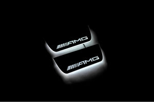 Illuminated LED Door Sill Tread Plates Mercedes ML W164 2005-2011 With AMG Logo Mercedes Led Door Sills opdesign