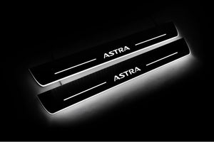 Illuminated LED Door Sill Tread Plates Opel Astra J 2009-2015 With Astra Logo Opel Led Door Sills opdesign