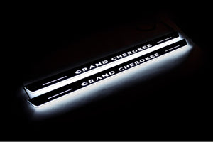 Illuminated LED Door Sill Tread Plates Jeep Grand Cherokee III 2005-2010 With Grand Cherokee Logo Jeep Led Door Sills opdesign