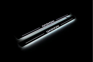 Illuminated LED Door Sill Tread Plates Nissan Qashqai II 2014-2021 With Qashqai Logo Nissan Led Door Sills opdesign
