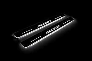 Illuminated LED Door Sill Tread Plates Hyundai Accent 2006-2011 With Accent Logo Hyundai Led Door Sills opdesign