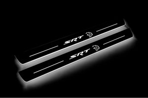 Illuminated LED Door Sill Tread Plates Dodge Charger 2011-2023 With SRT Hellcat Logo Dodge Led Door Sills opdesign