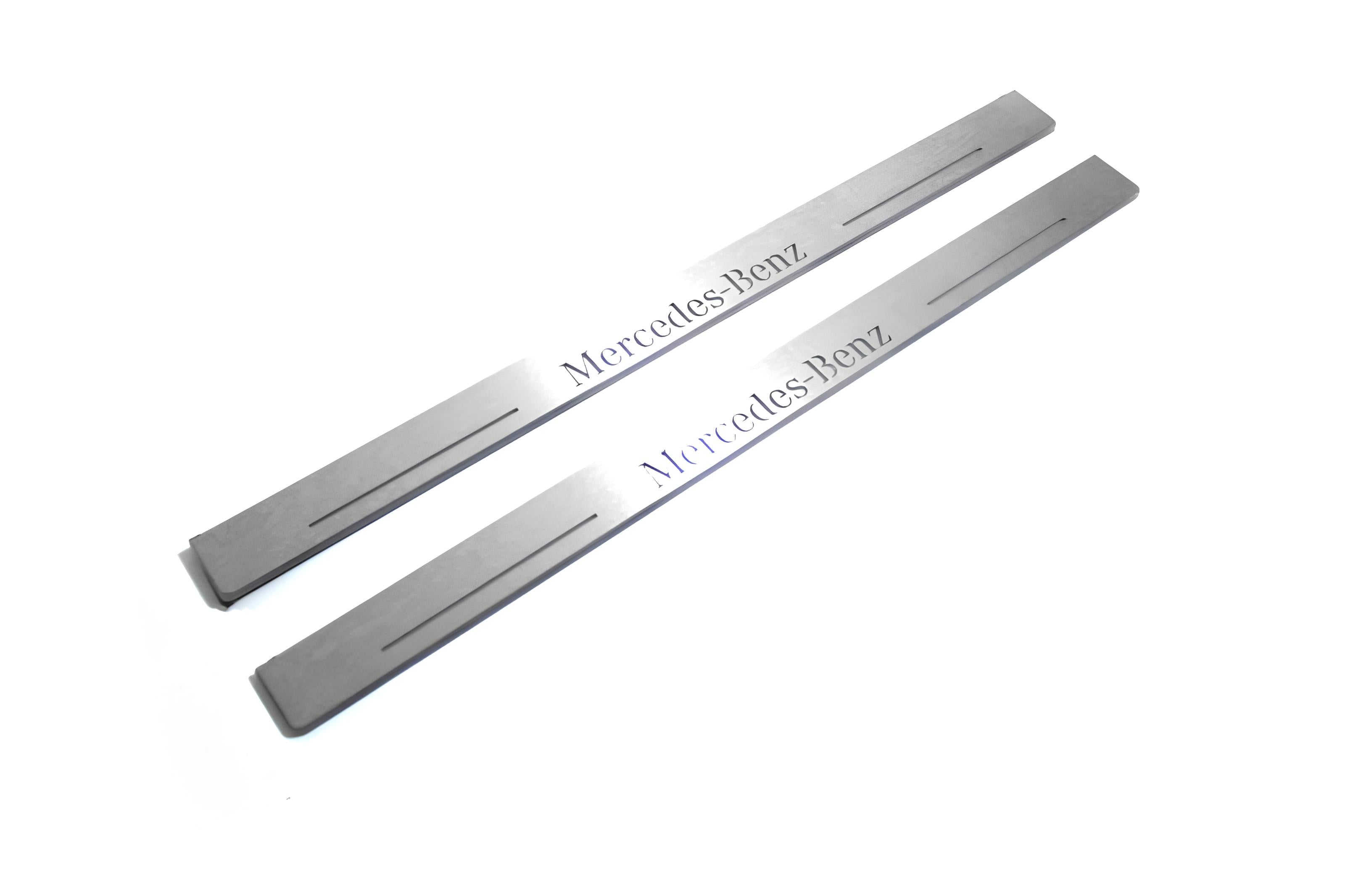 Illuminated LED Door Sill Tread Plates Mercedes E W124 1985-1996 With Mercedes-Benz Logo Mercedes Led Door Sills opdesign