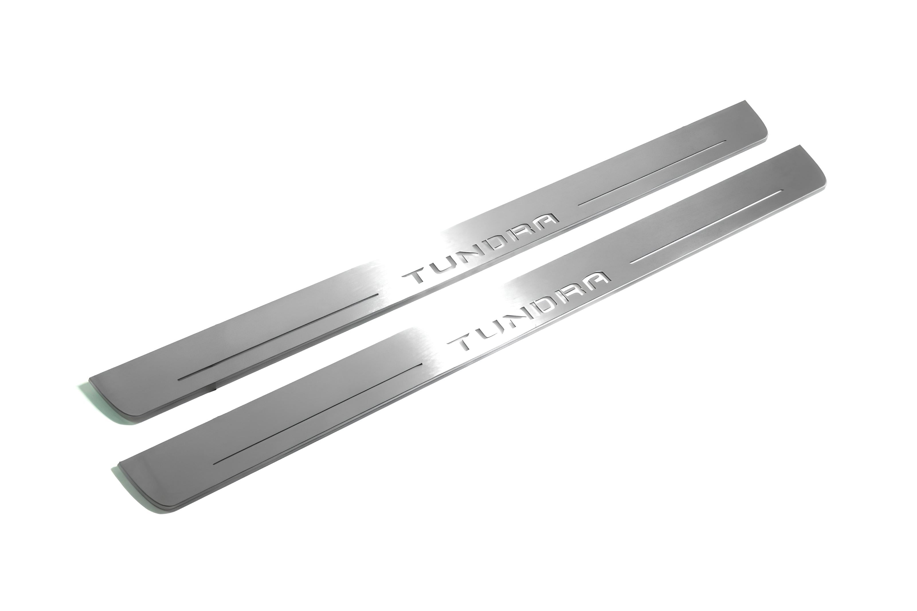 Illuminated LED Door Sill Tread Plates Toyota Tundra IV 2022+ With Tundra Logo (CrewMax) Toyota Led Door Sills opdesign