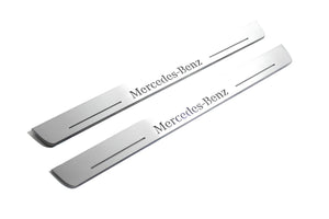Illuminated LED Door Sill Tread Plates Mercedes GLS X166 2015-2019 With Mercedes-Benz Logo Mercedes Led Door Sills opdesign