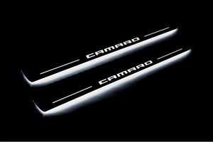 Illuminated LED Door Sill Tread Plates Chevrolet Camaro V 2009-2015 With Camaro Logo Chevrolet Led Door Sills opdesign