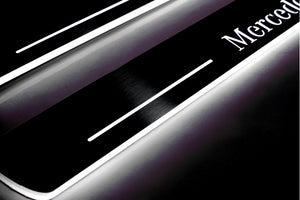 Illuminated LED Door Sill Tread Plates Mercedes C W205 2014+ With Mercedes-Benz Logo Mercedes Led Door Sills opdesign
