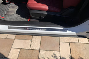 Illuminated LED Door Sill Tread Plates Dodge Challenger 2008-2023 With Challenger Logo Dodge Led Door Sills opdesign