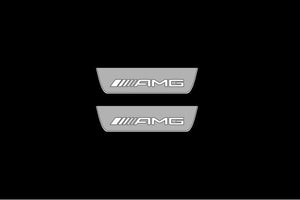 Illuminated LED Door Sill Tread Plates Mercedes A W177 2018+ With AMG Logo Mercedes Led Door Sills opdesign