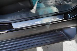 Illuminated LED Door Sill Tread Plates Honda Pilot II 2008-2015 With Pilot Logo Honda Led Door Sills opdesign