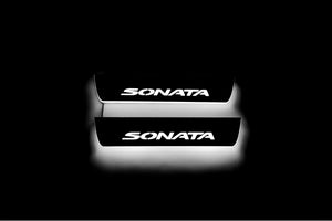 Illuminated LED Door Sill Tread Plates Hyundai Sonata VII (LF) 2014-2019 With Sonata Logo Hyundai Led Door Sills opdesign