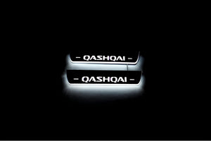 Illuminated LED Door Sill Tread Plates Nissan Qashqai II 2014-2021 With Qashqai Logo Nissan Led Door Sills opdesign