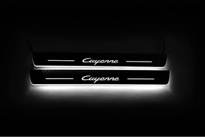 Illuminated LED Door Sill Tread Plates Porsche Cayenne II 2010-2017 With Cayenne Logo Porsche Led Door Sills opdesign