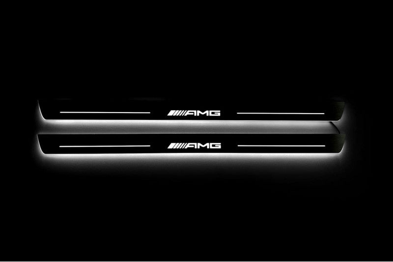 Mercedes E W213 Coupe 2016-2024 LED Door Sills Illuminated Scuff AMG Logo Stainless Steel Entry Guards Door Sills opdesign