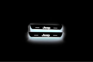 Illuminated LED Door Sill Tread Plates Jeep Grand Cherokee III 2005-2010 With Grand Cherokee Logo Jeep Led Door Sills opdesign