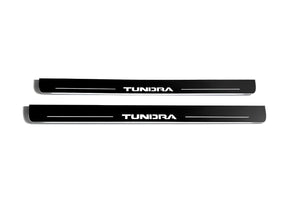 Illuminated LED Door Sill Tread Plates Toyota Tundra III 2014-2021 With Tundra Logo Toyota Led Door Sills opdesign