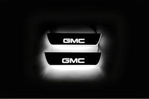 Illuminated LED Door Sill Tread Plates GMC Terrain II 2018+ With GMC DENALI Logo GMC Led Door Sills opdesign
