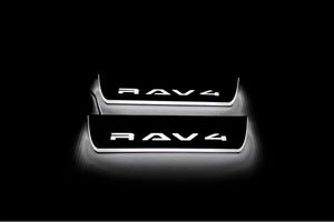 Illuminated LED Door Sill Tread Plates Toyota Rav4 VI 2025+ With Rav4 Logo Toyota Led Door Sills decoinfabric