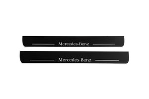 Illuminated LED Door Sill Tread Plates Mercedes ML W164 2005-2011 With Mercedes-Benz Logo Mercedes Led Door Sills opdesign