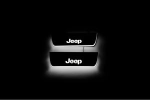 Illuminated LED Door Sill Tread Plates Jeep Grand Cherokee IV 2010-2021 With Jeep Logo Jeep Led Door Sills opdesign
