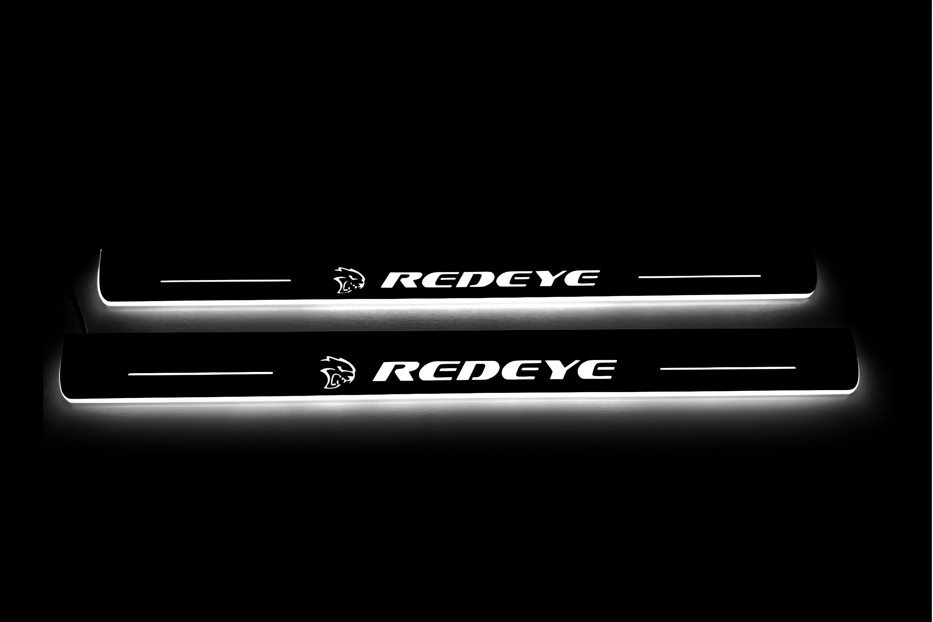 Illuminated LED Door Sill Tread Plates Dodge Charger 2023+ With Hellcat REDEYE Logo Dodge Led Door Sills opdesign