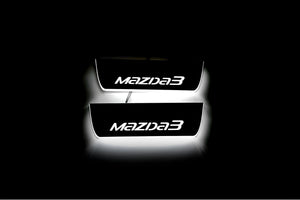 Illuminated LED Door Sill Tread Plates Mazda 3 III 2013-2019 With Mazda 3 Logo Mazda Led Door Sills opdesign