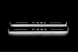 Illuminated LED Door Sill Tread Plates Volkswagen T-Roc 2017+ With T-Roc Logo Volkswagen Led Door Sills opdesign