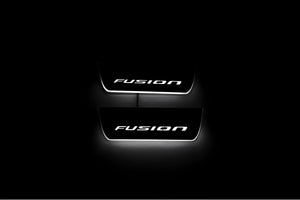 Illuminated LED Door Sill Tread Plates Ford Fusion II 2012-2020 With Fusion Logo Ford Led Door Sills opdesign