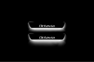 Illuminated LED Door Sill Tread Plates Skoda Octavia II (A5) 2004-2013 With Octavia Logo Skoda Led Door Sills opdesign