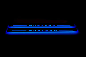 Illuminated LED Door Sill Tread Plates Ford Mustang VI 2015-2023 With Mustang Logo Ford Led Door Sills opdesign