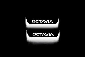 Illuminated LED Door Sill Tread Plates Skoda Octavia IV (A8) 2020+ With Octavia Logo Skoda Led Door Sills opdesign