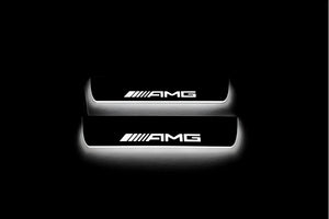 Illuminated LED Door Sill Tread Plates Mercedes E W211 2002-2009 With AMG Logo Mercedes Led Door Sills opdesign