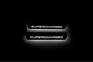 Illuminated LED Door Sill Tread Plates Range Rover III 2002-2012 With Supercharged Logo Range Rover Led Door Sills opdesign