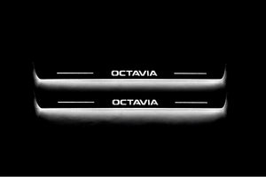 Illuminated LED Door Sill Tread Plates Skoda Octavia IV (A8) 2020+ With Octavia Logo Skoda Led Door Sills opdesign