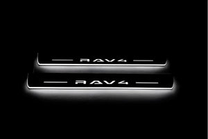 Illuminated LED Door Sill Tread Plates Toyota Rav4 VI 2025+ With Rav4 Logo Toyota Led Door Sills decoinfabric
