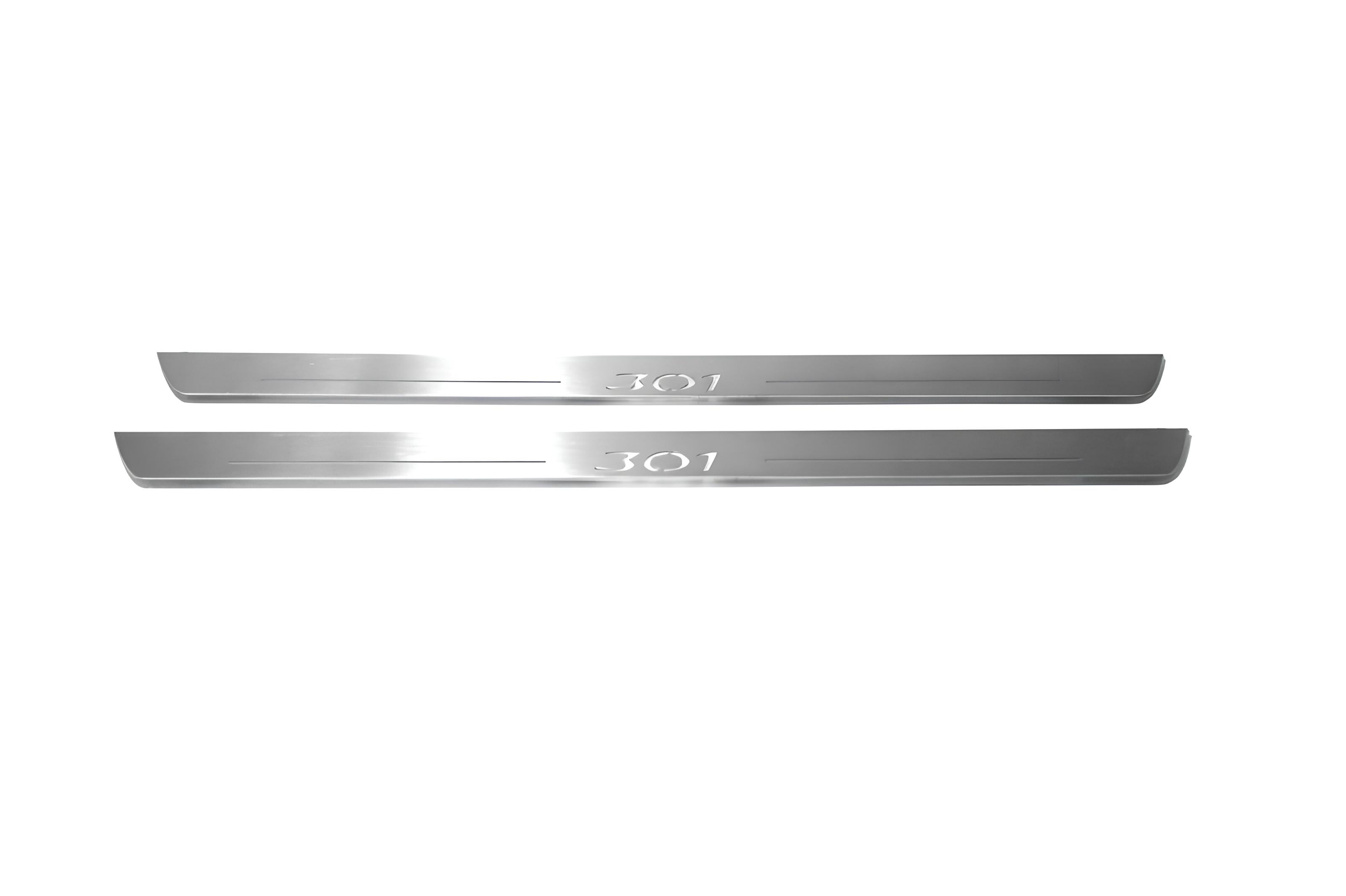 Illuminated LED Door Sill Tread Plates Peugeot 301 2012+ With 301 Logo Peugeot Led Door Sills opdesign