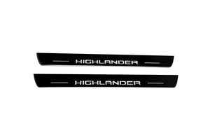 Illuminated LED Door Sill Tread Plates Toyota Highlander IV 2019+ With Highlander Logo Toyota Led Door Sills opdesign
