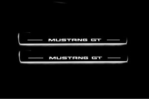 Illuminated LED Door Sill Tread Plates Ford Mustang VI 2015-2023 With Mustang GT Logo Ford Led Door Sills opdesign