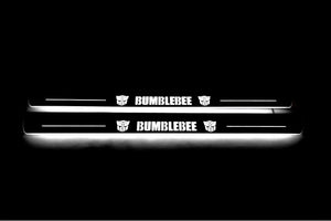Illuminated LED Door Sill Tread Plates Chevrolet Camaro V 2009-2015 With BumbleBee Logo Chevrolet Led Door Sills opdesign