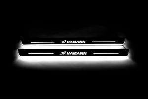 Illuminated LED Door Sill Tread Plates BMW X6 E71 2008-2015 With HAMANN Logo BMW Led Door Sills opdesign