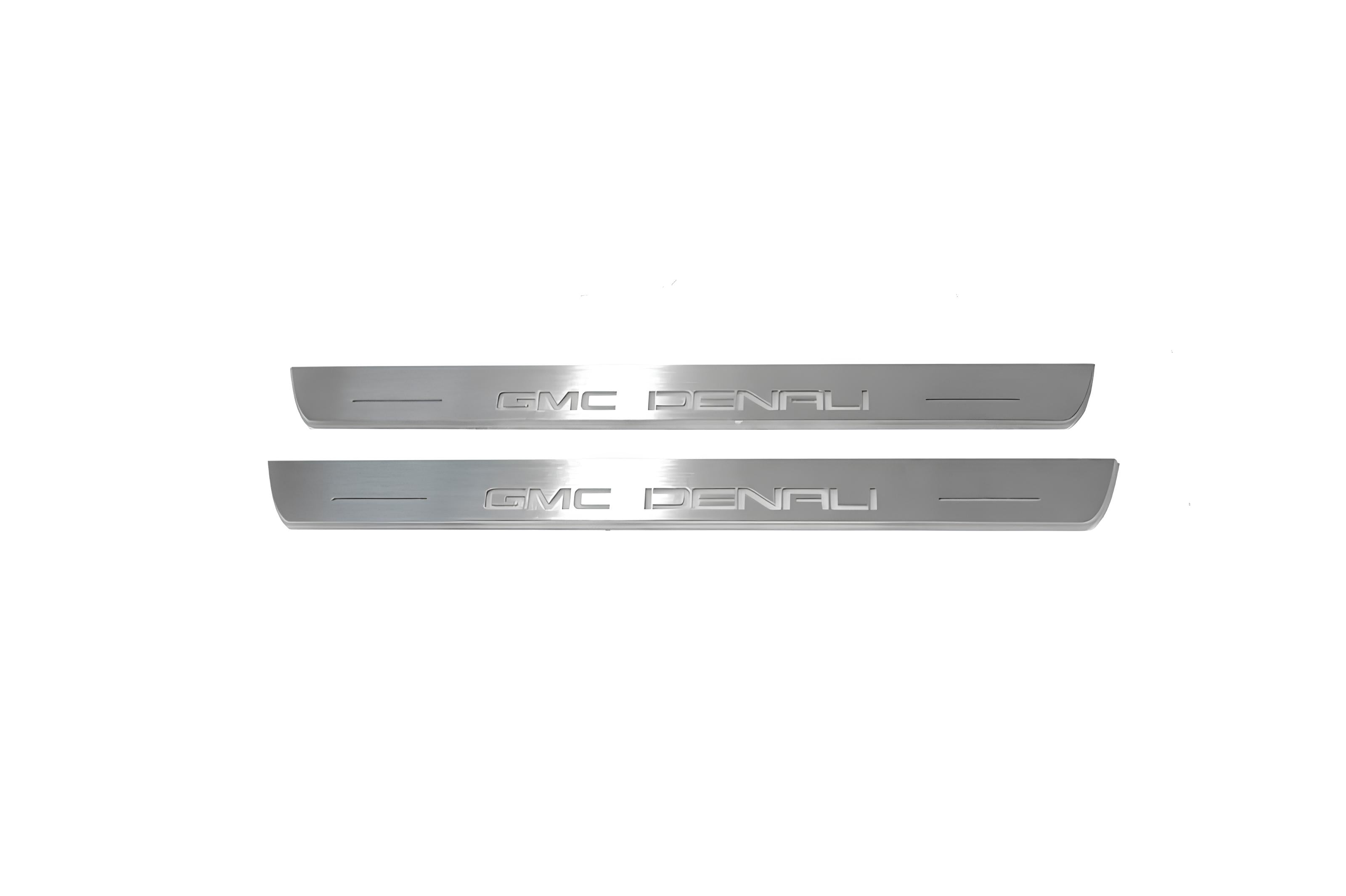 Illuminated LED Door Sill Tread Plates GMC Terrain II 2018+ With GMC DENALI Logo GMC Led Door Sills opdesign
