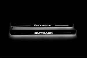Illuminated LED Door Sill Tread Plates Subaru Outback VI 2019+ With Outback Logo Subaru Led Door Sills opdesign