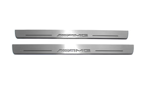 Illuminated LED Door Sill Tread Plates Mercedes E W211 2002-2009 With AMG Logo Mercedes Led Door Sills opdesign