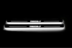 Illuminated LED Door Sill Tread Plates Mazda 6 II 2008-2012 With Mazda 6 Logo Mazda Led Door Sills opdesign