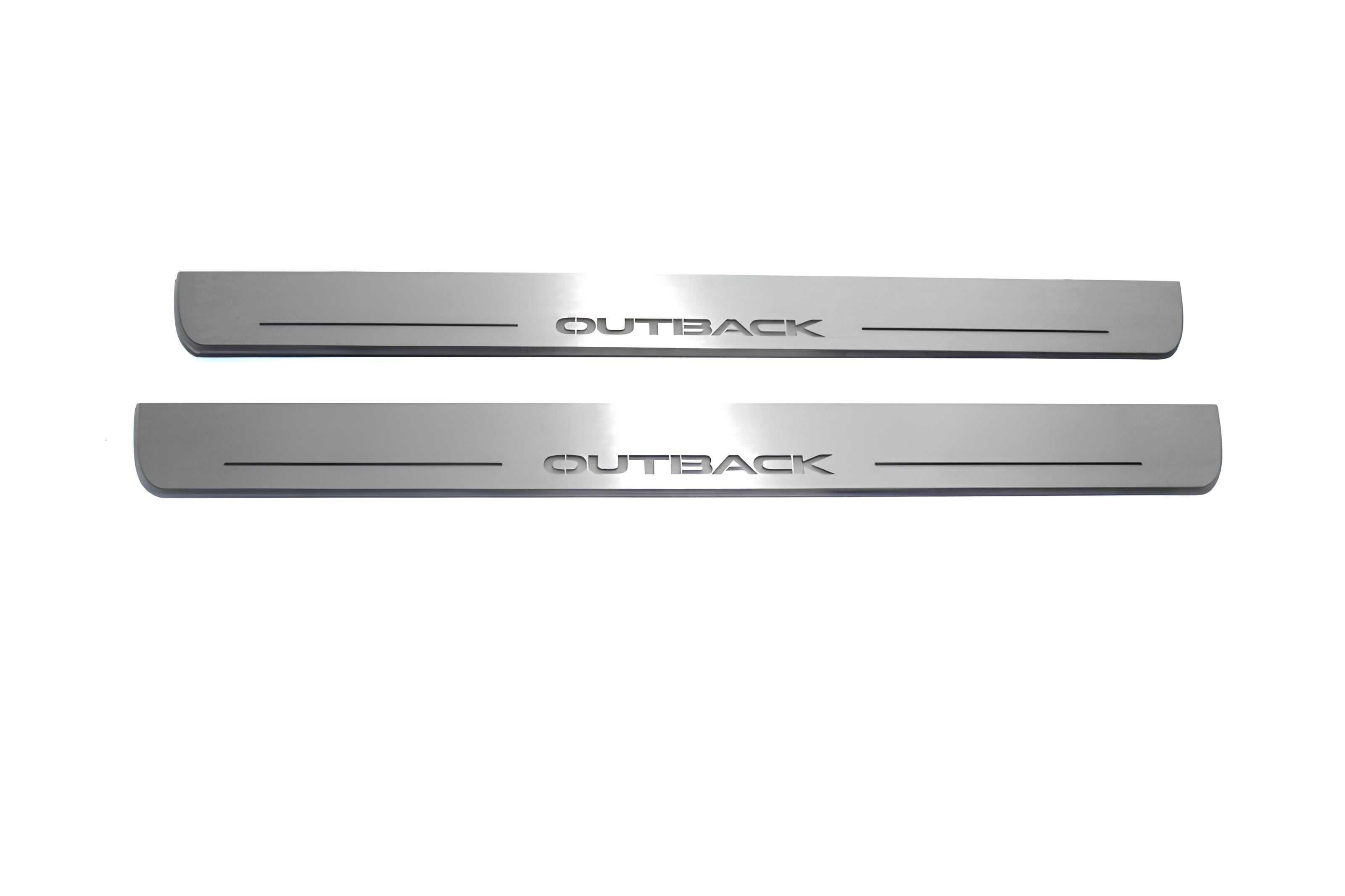 Illuminated LED Door Sill Tread Plates Subaru Outback IV 2009-2014 With Outback Logo Subaru Led Door Sills opdesign