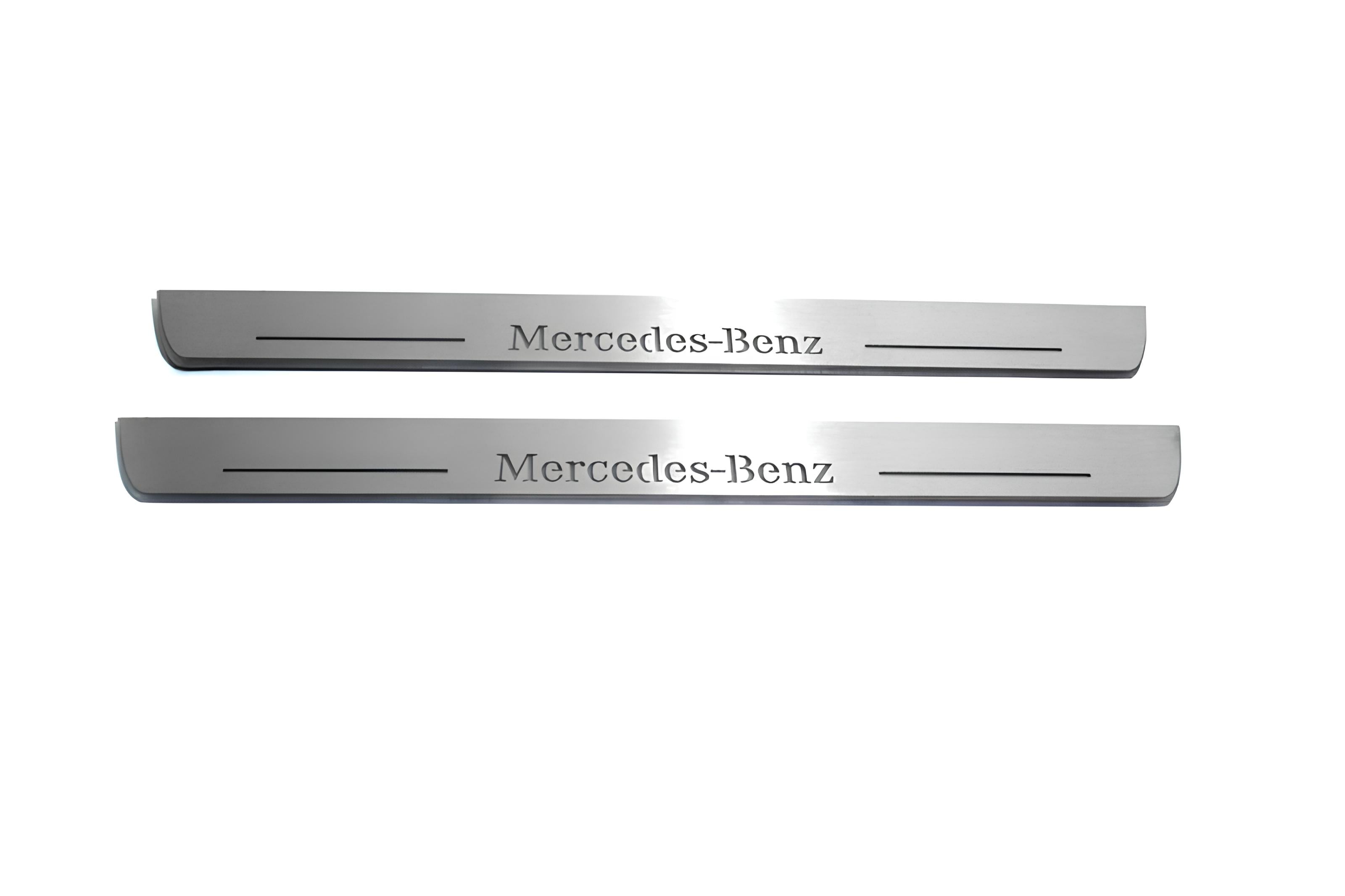 Illuminated LED Door Sill Tread Plates Mercedes C W205 2014+ With Mercedes-Benz Logo Mercedes Led Door Sills opdesign