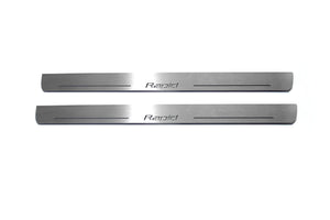 Illuminated LED Door Sill Tread Plates Skoda Rapid 2012+ With Rapid Logo Skoda Led Door Sills opdesign