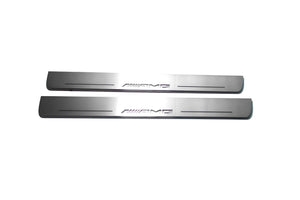 Illuminated LED Door Sill Tread Plates Mercedes ML W164 2005-2011 With AMG Logo Mercedes Led Door Sills opdesign